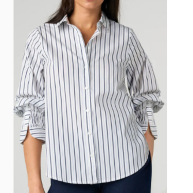 *NEW* Adjustable Sleeve Button Front in White Club Navy