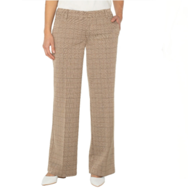 Kelsey Wide Leg Trouser in Khaki Grid Check