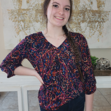 Liverpool 3/4 Sleeve Double V-Neck Top in Batik Paisley