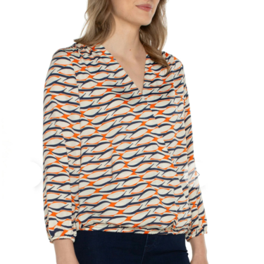 Liverpool 3/4 Sleeve Surplice Top in Lava Geo