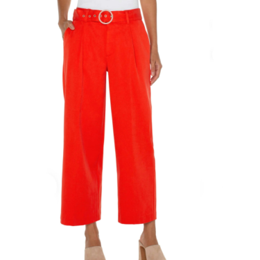 Liverpool Belted Straight Trouser in Coral Blaze