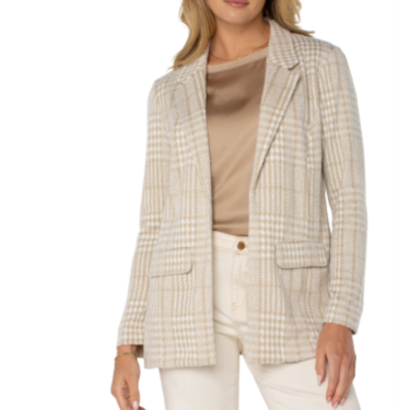 Cream/Tan Plaid Boyfriend Blazer