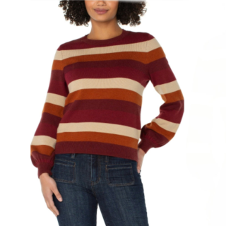 Long Sleeve Multi Burgandy Stripe Sweater