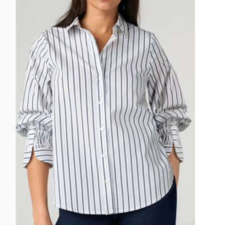 *NEW* Adjustable Sleeve Button Front in White Club Navy